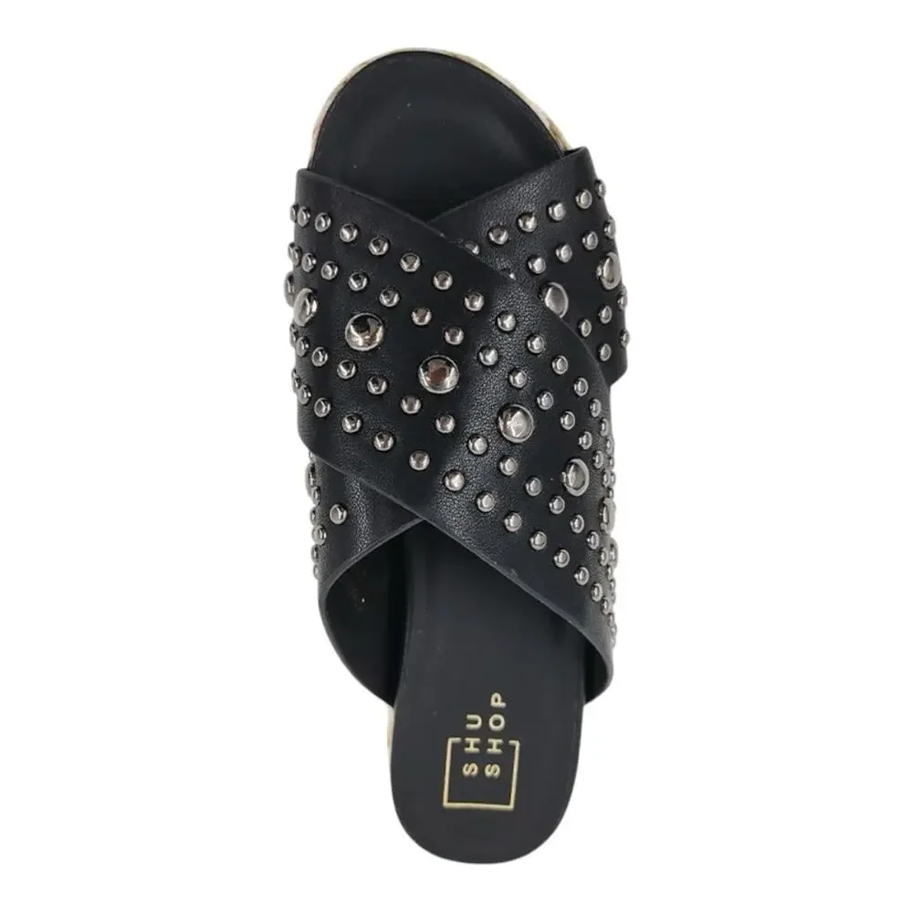 ShuShop Black Studded Platform Espadrille Slide Sandal “KAIA” Women’s Size 11